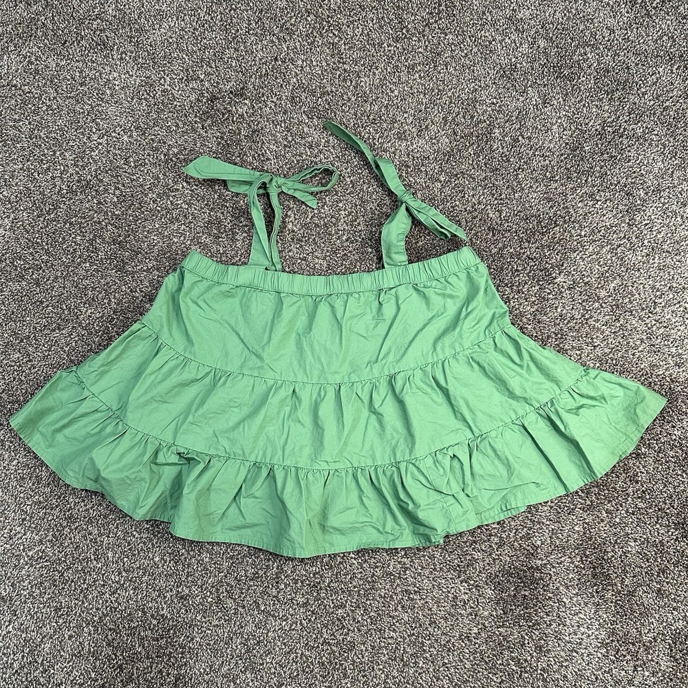 American Eagle‎ Green Tiered Tank Top Flowy Layered Ruffled Sz Small Tie Straps